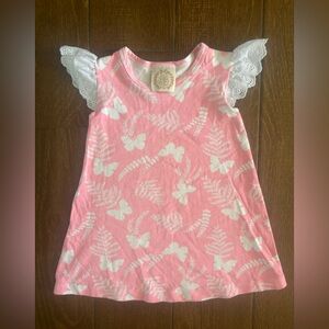 Beaufort Bonnet Pink Butterfly & Fern Lace Sleeve 2T Dress
